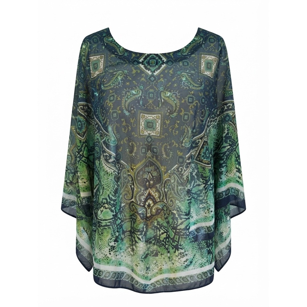 Dana Buchman Green Boho Poncho Blouse Size XL